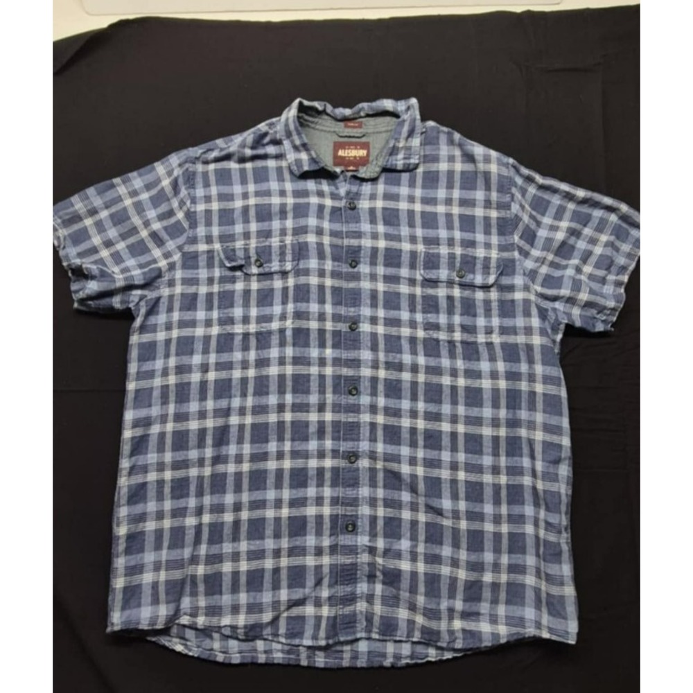 Alesbury men's blue plaid button down short sleeve shirt‎ sz XL pockets